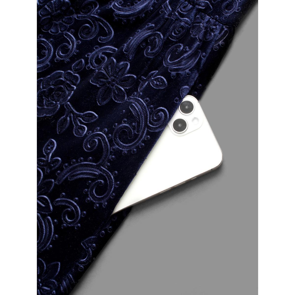 Plus Size Square Neck Floral Velvet Midi Dress DarkBlue Women Cocktail Party Curvy Bloomchic 30/6X Product Image