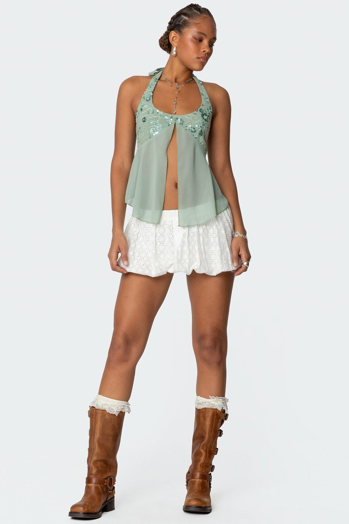 Sequin Chiffon Split Front Top Product Image
