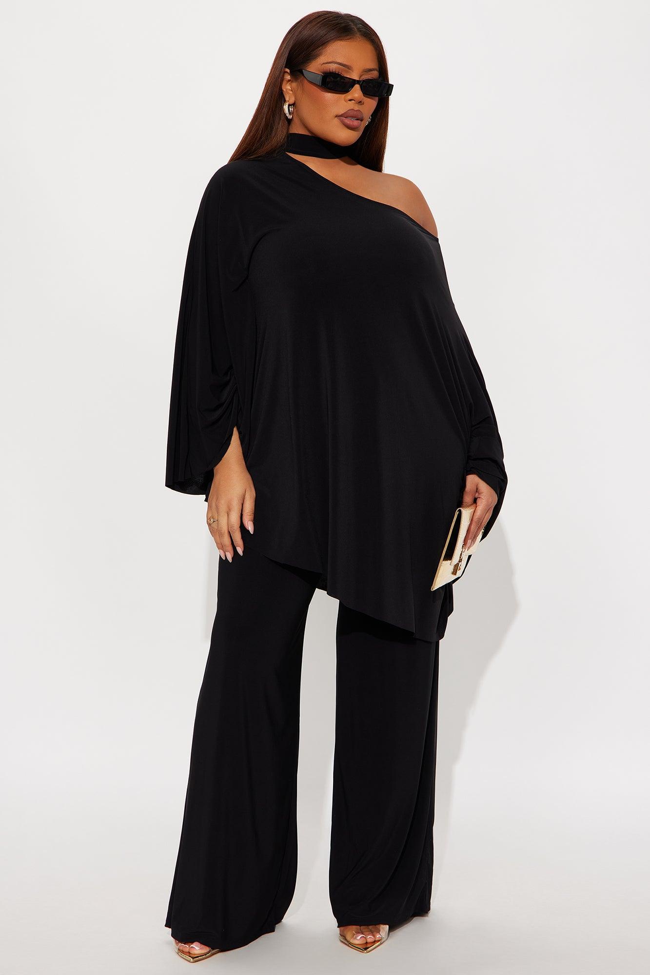 Draped Devotion One Shoulder Pant Set  - Black Product Image