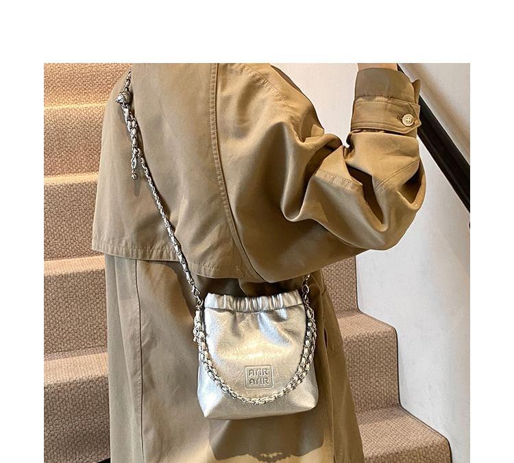 Chain Strap Lettering Print Faux Leather Crossbody Bag Product Image