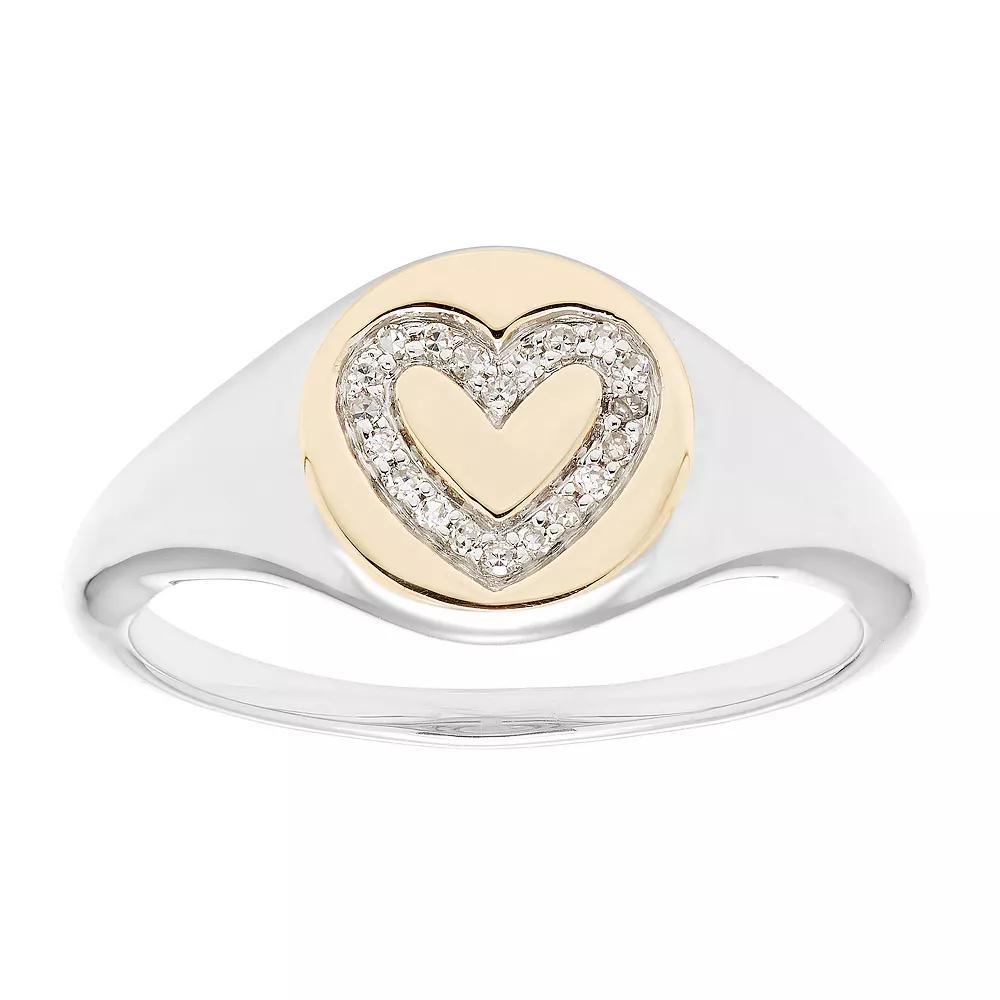 Its Personal Sterling Silver Diamond Accent Heart Signet Ring, Womens Two Tone Product Image