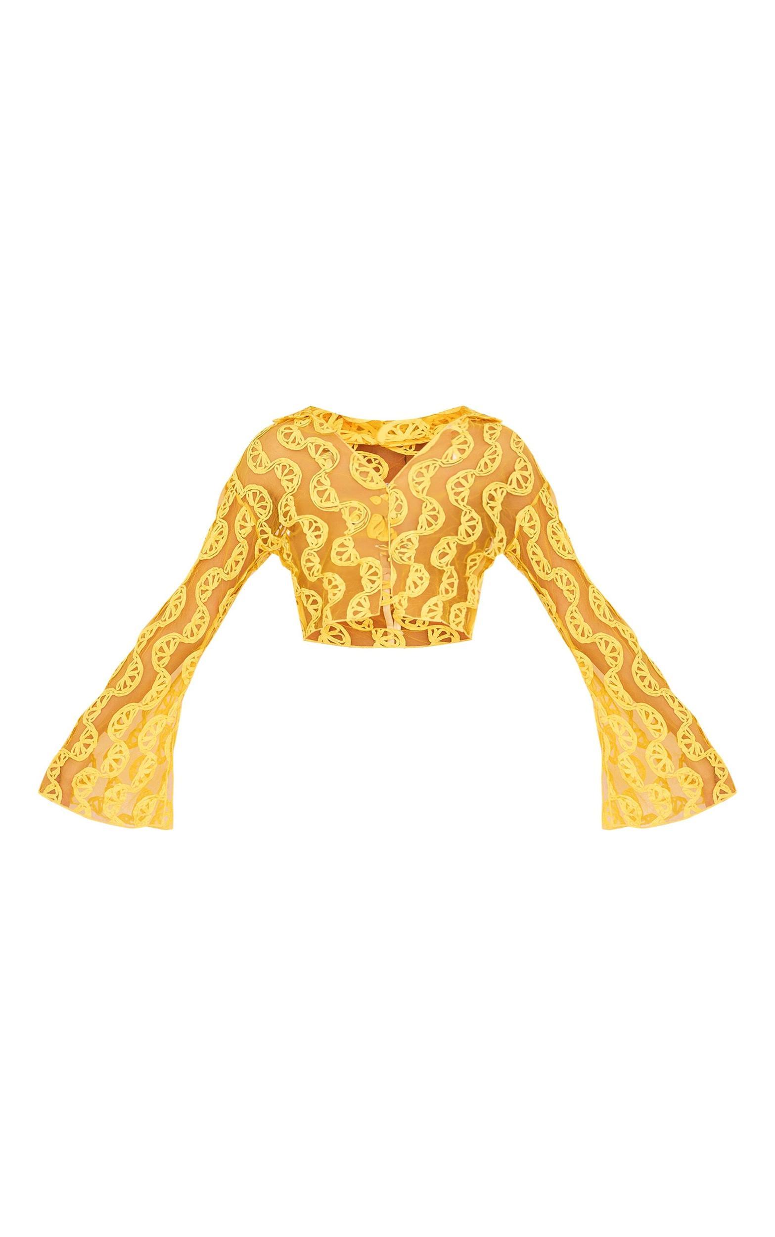 Lemon Printed Chiffon Embroidered Shirt Product Image