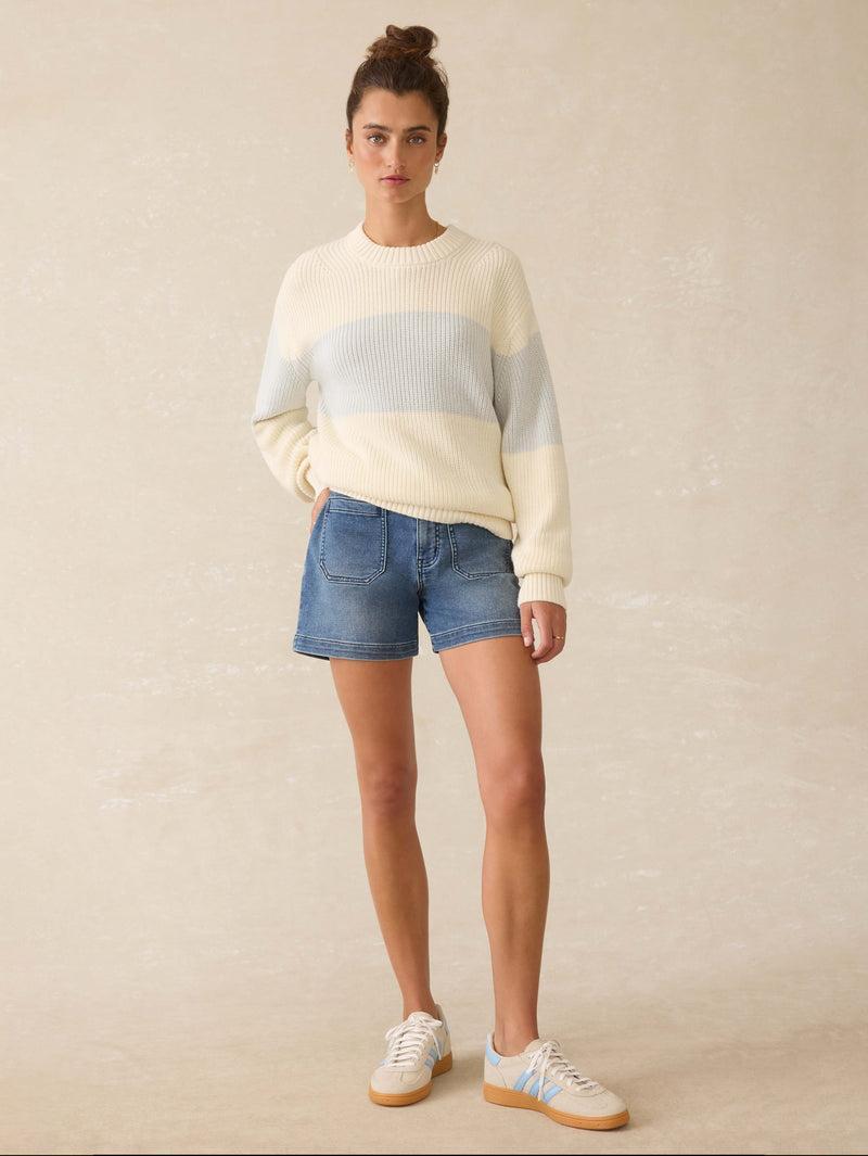 Sunwashed Cotton Fisherman Sweater - Sea Salt Stripe Product Image
