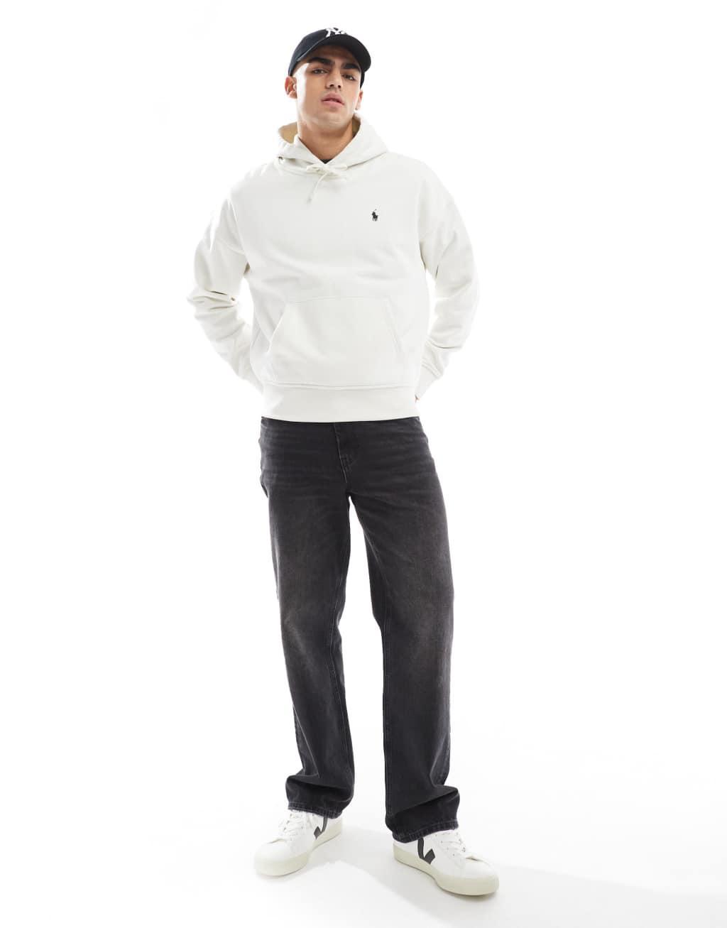 Polo Ralph Lauren script icon logo back print heavyweight relaxed fit hoodie in cream Product Image