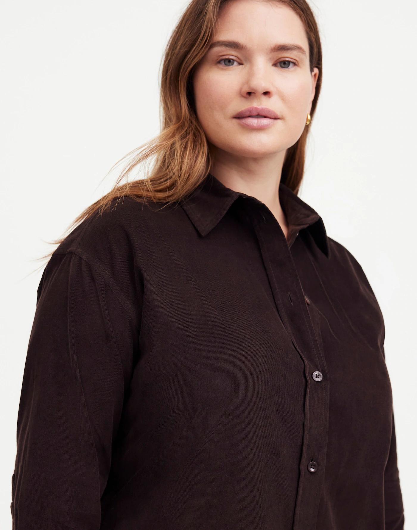 Plus Corduroy Long-Sleeve Midi Shirtdress Product Image