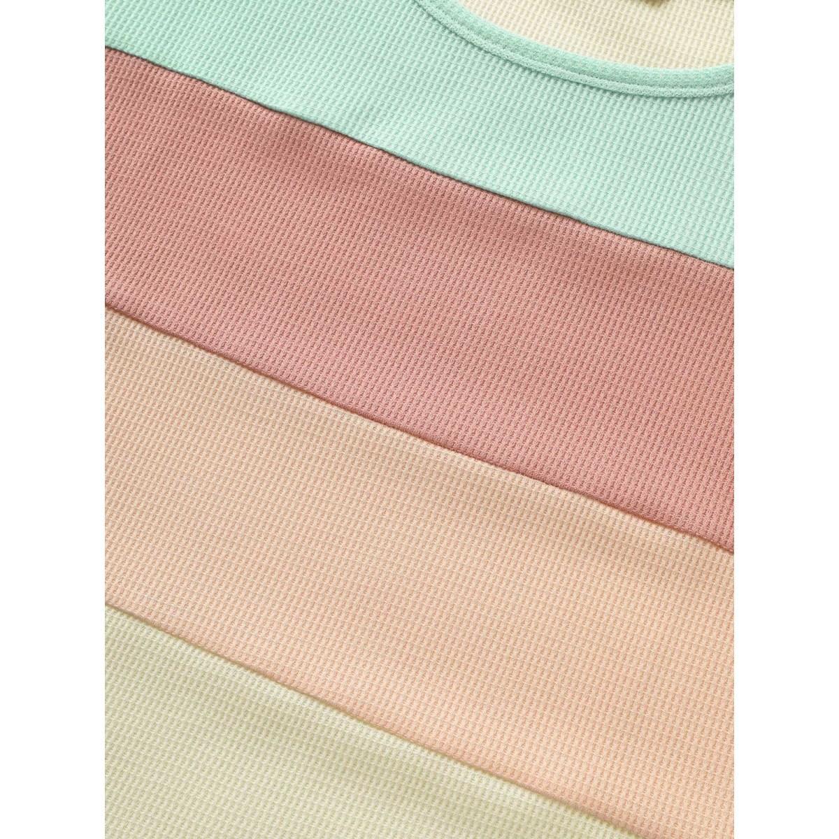 Plus Size Waffle Knit Colorblock Contrast Dolman Sleeve T-shirt Multicolor Women Casual Texture Round Neck Everyday T-shirts BloomChic 10/M Product Image