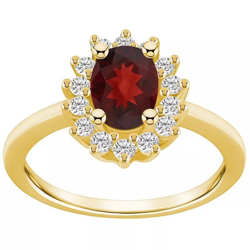 Alyson Layne 14k White Gold Oval Cut Garnet & 1/3 Carat T.W. Diamond Halo Ring, Women's, Size: 7, Red Product Image