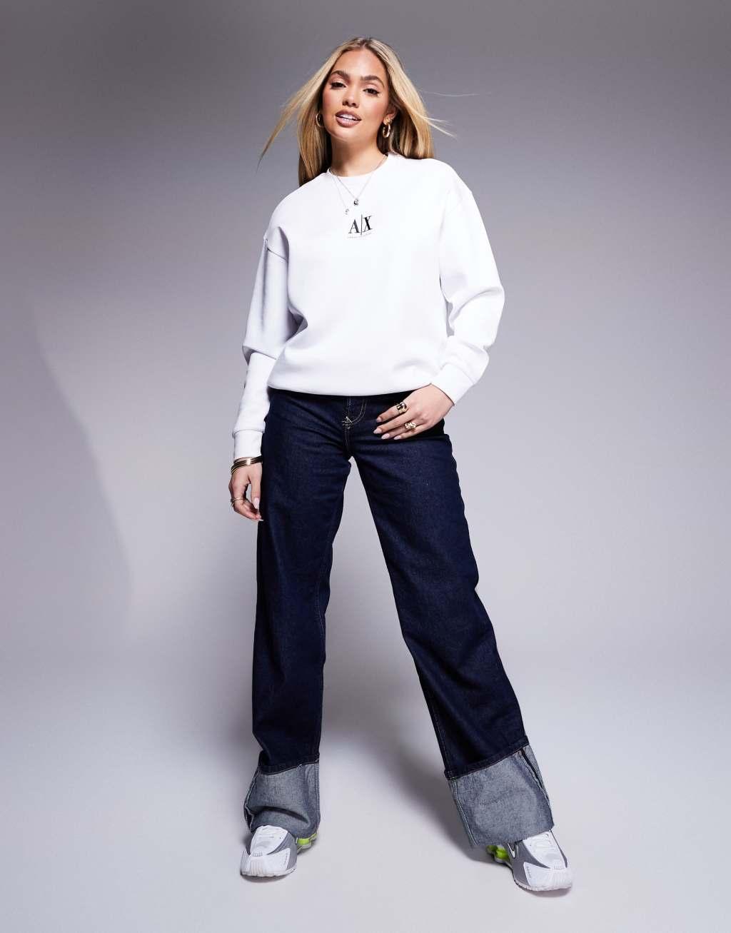Armani Exchange crew neck logo sweatshirt in white Product Image