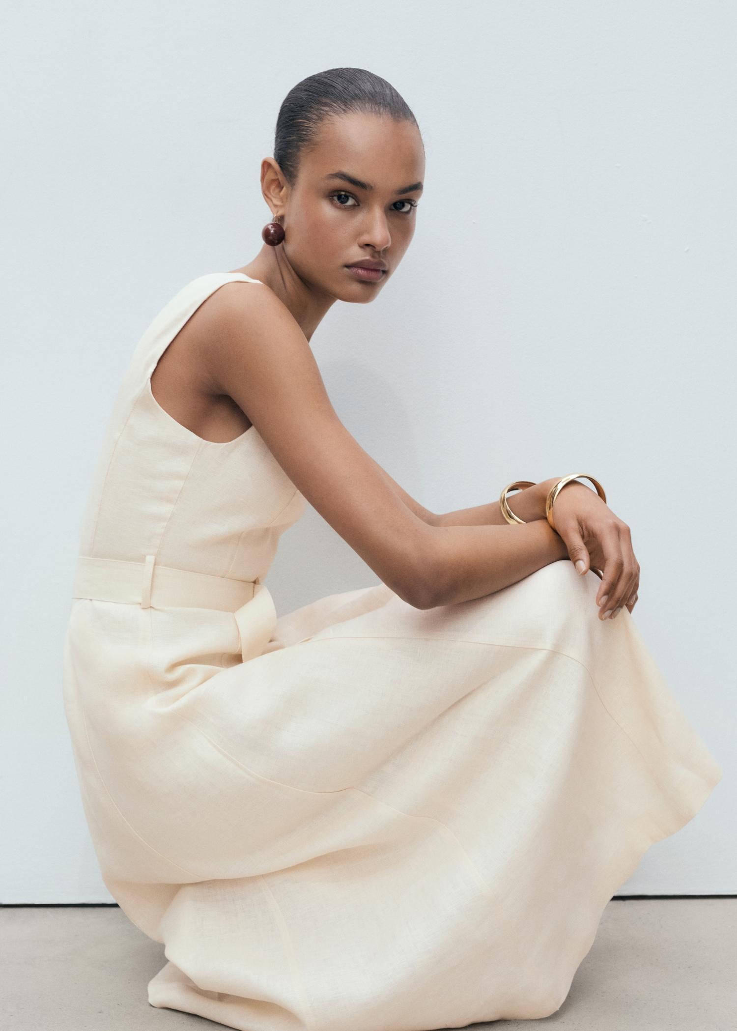 Belt linen dress - Women | MANGO USA Product Image