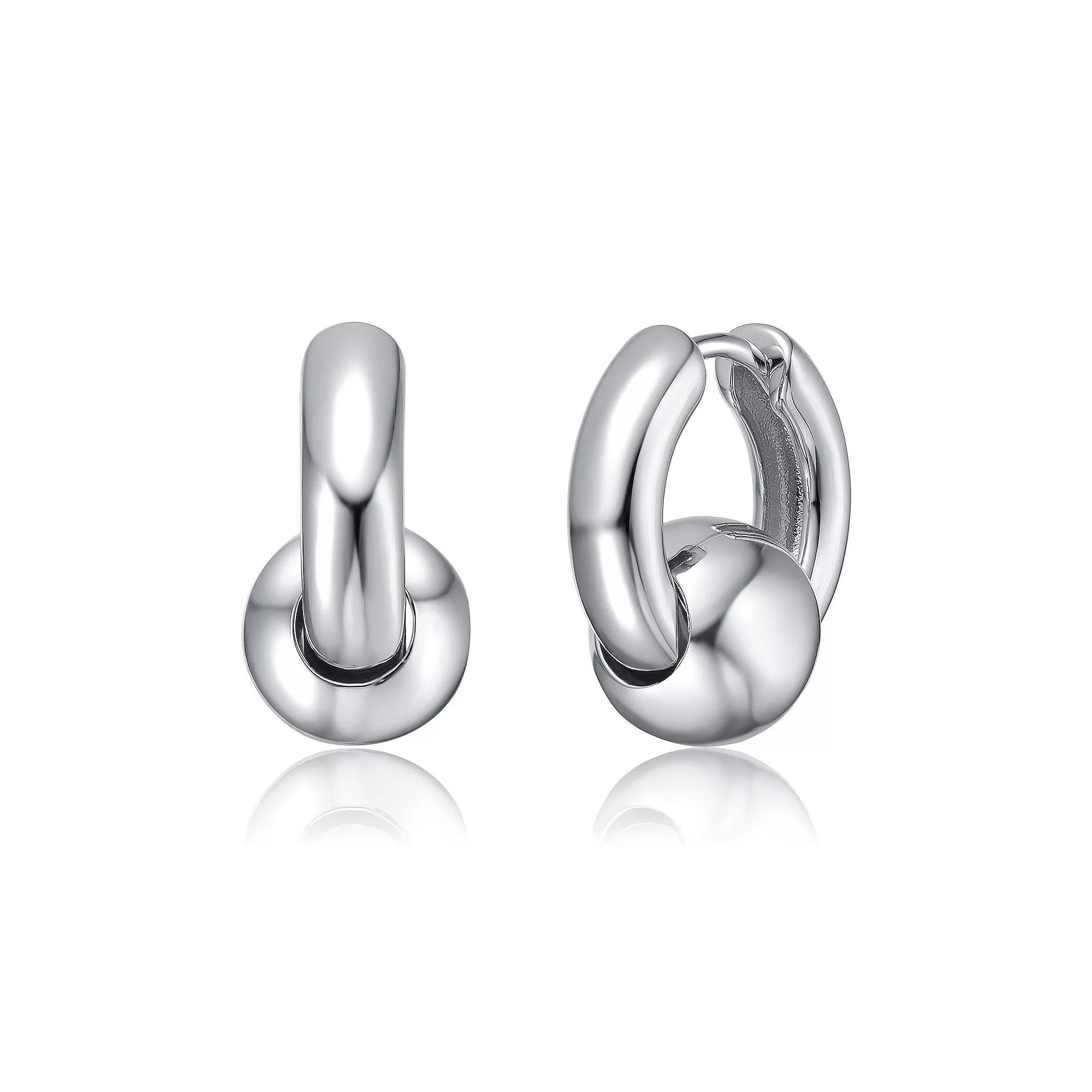 Simulated Pearl & Clasp Huggie Hoop Earrings, Womens, Silver Tone Product Image