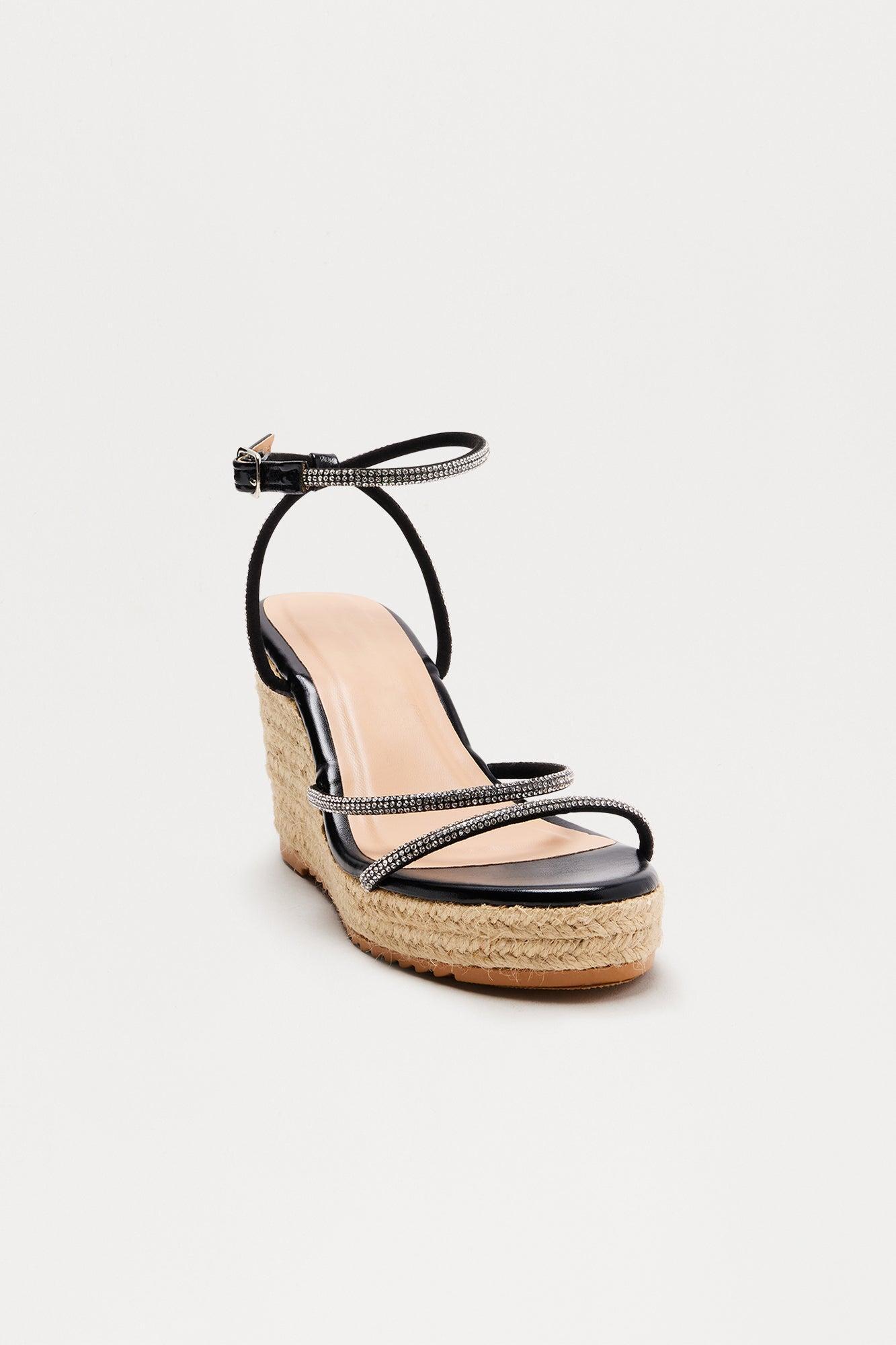 Marel Rhinestone Jute Wedges - Black Product Image