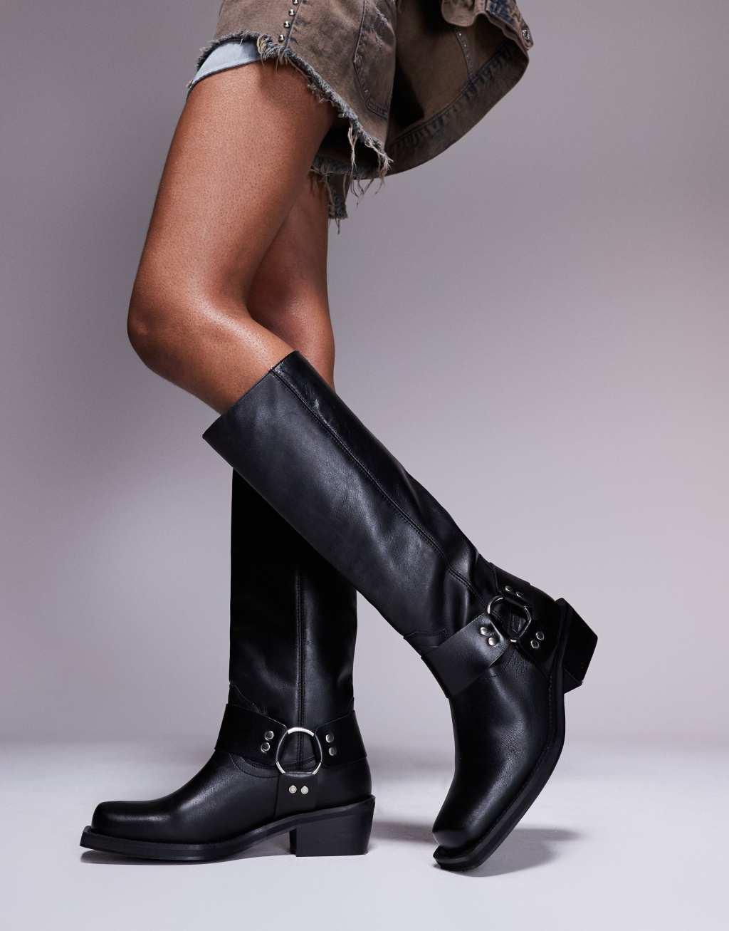 ASOS DESIGN Colorado premium leather biker knee boots Product Image