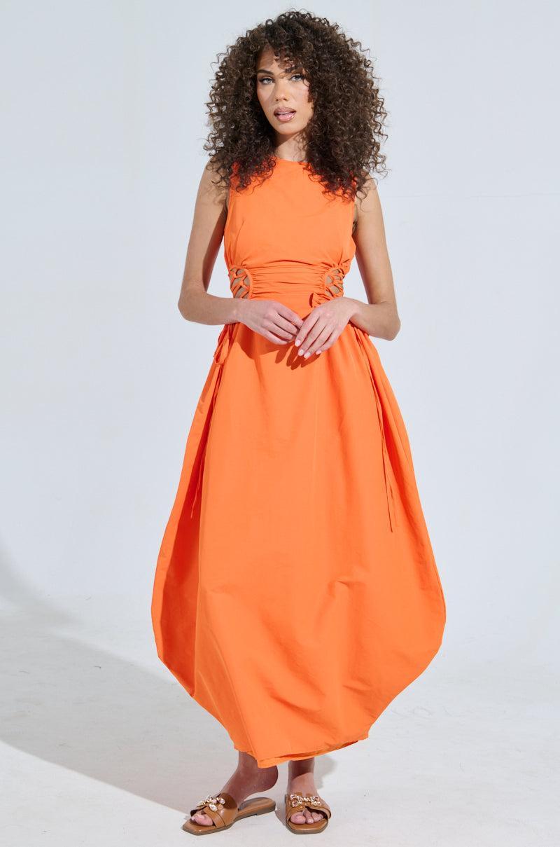 ALINA LACE UP DETAIL MAXI DRESS IN ORANGE Product Image