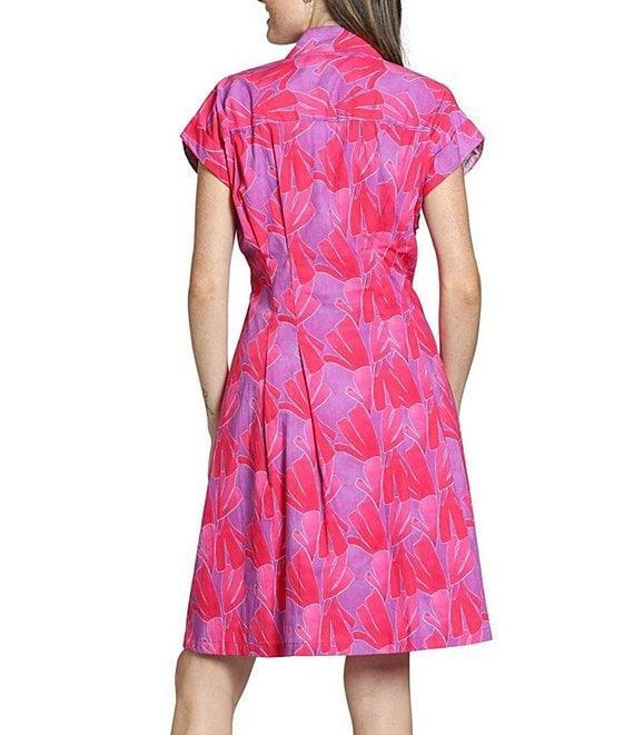 APNY Woven Printed Banded Collar Short Sleeve Shirt Dress Product Image