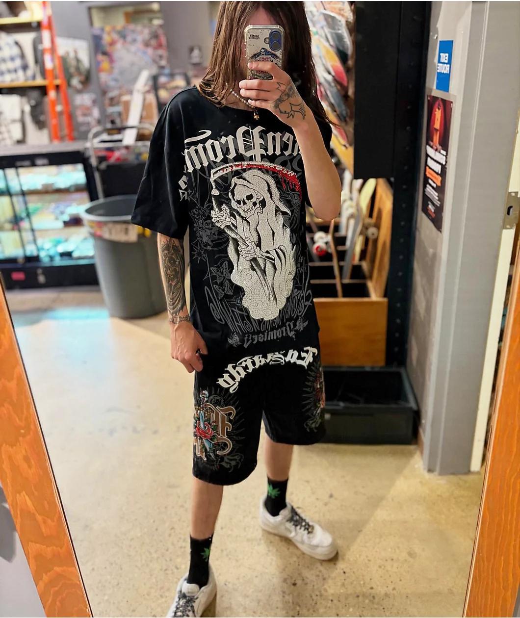 Ed Hardy x Broken Promises Death's Shadow Black T-Shirt Product Image