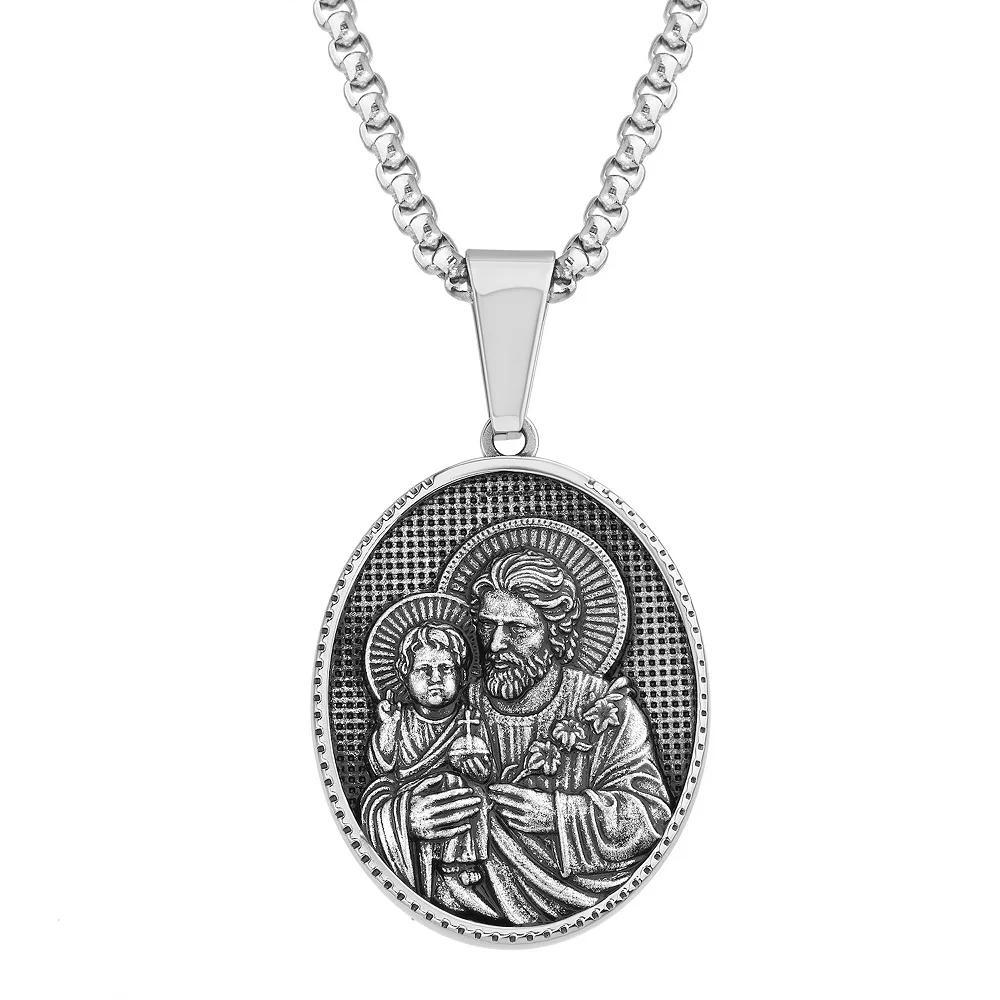 1913 Men's Oxidized Stainless Steel Joseph & Child Pendant Necklace, Size: 24" Product Image