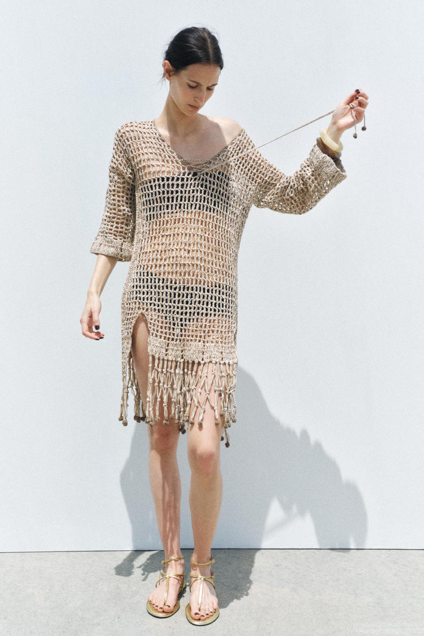 TASSELED CROCHET KAFTAN DRESS Product Image