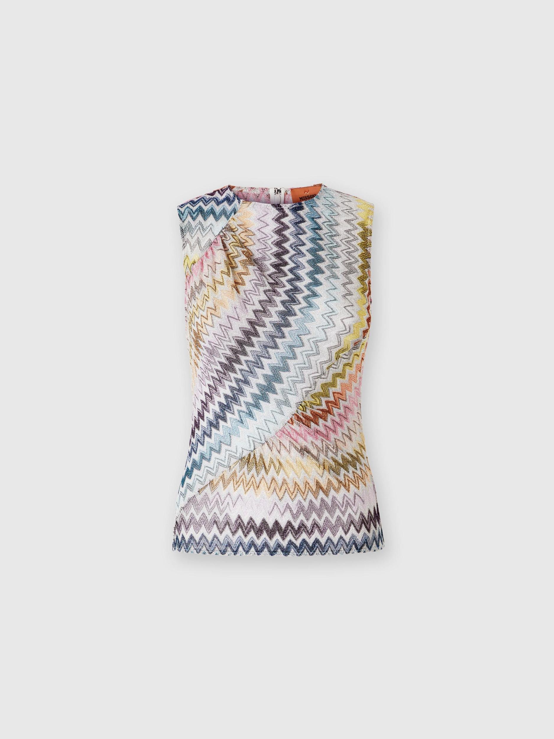 Sleeveless top in zig zag lamé viscose blend Product Image
