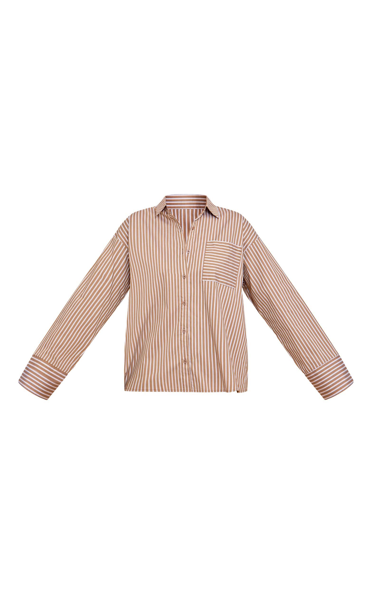 Olive Woven Pinstripe Balloon Sleeve Oversized Shirt Product Image