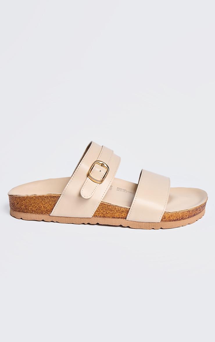 Cream PU Wide Fit Round Toe Double Strap Flat Sandals Product Image