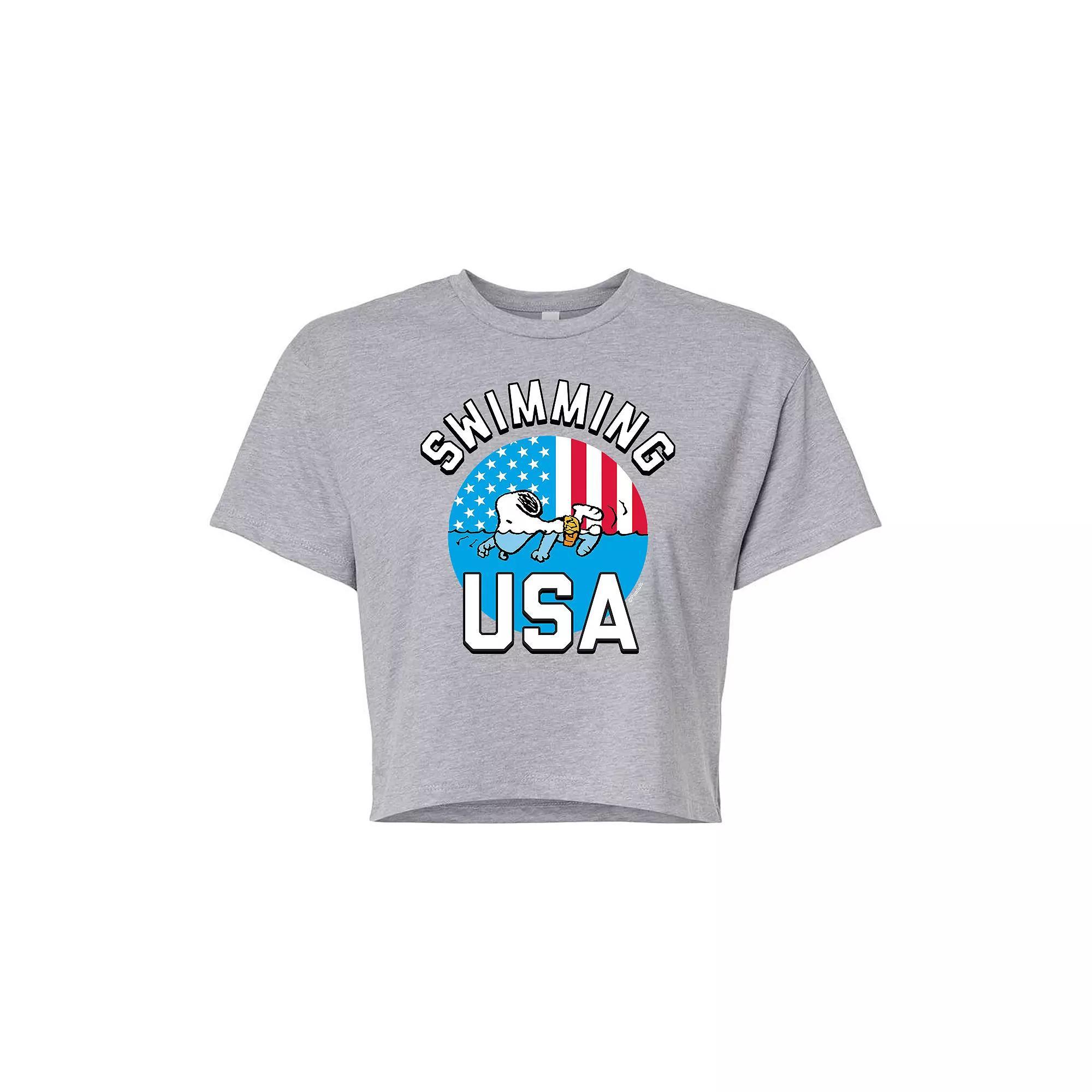 Juniors Peanuts Snoopy USA Swimming Cropped Tee, Girls Product Image
