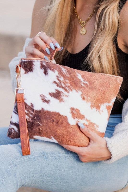 Faux Fur Cow Animal Print Clutch Product Image