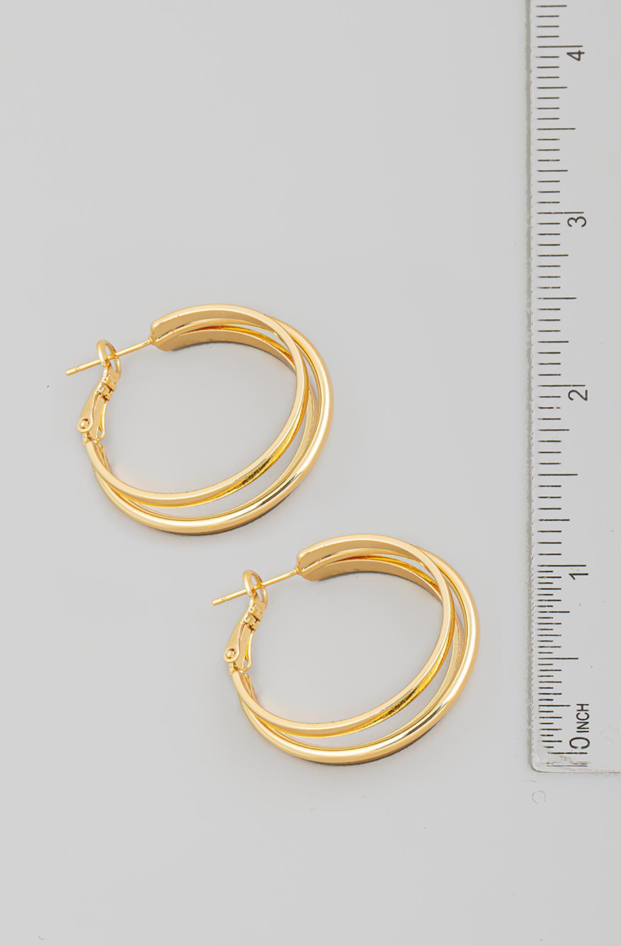 Mixed 3 Stacked Metallic Hoop Earrings Product Image