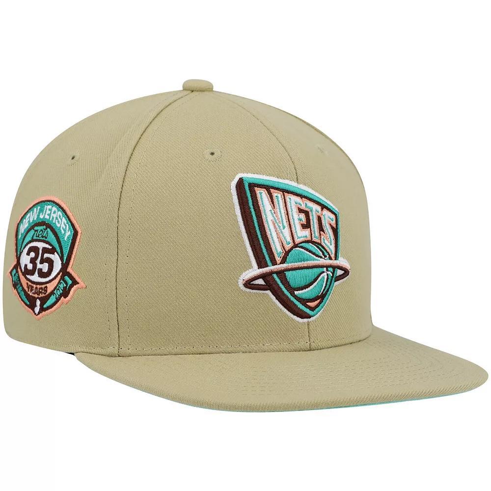 Men's Mitchell & Ness Khaki New Jersey Nets 35th Anniversary Hardwood Classics Malibu Sunrise Fitted Hat, Size: 7 1/2, Nba Beig K Product Image