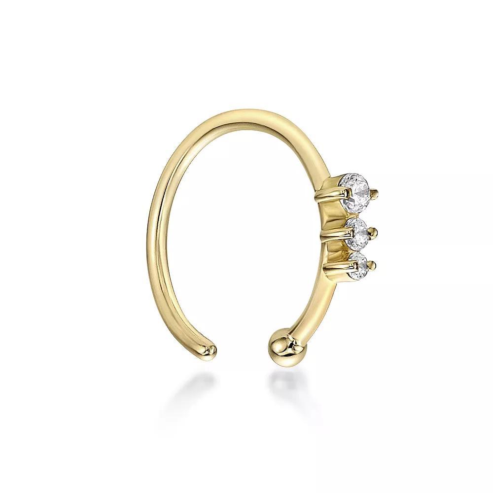 Lila Moon 14k Gold Lab-Grown Diamond Accent 3-Stone Round Graduated Hoop Nose Ring, Women's Product Image