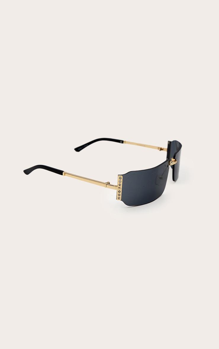 Black Square Diamante Side Wrap Round Sunglasses Product Image
