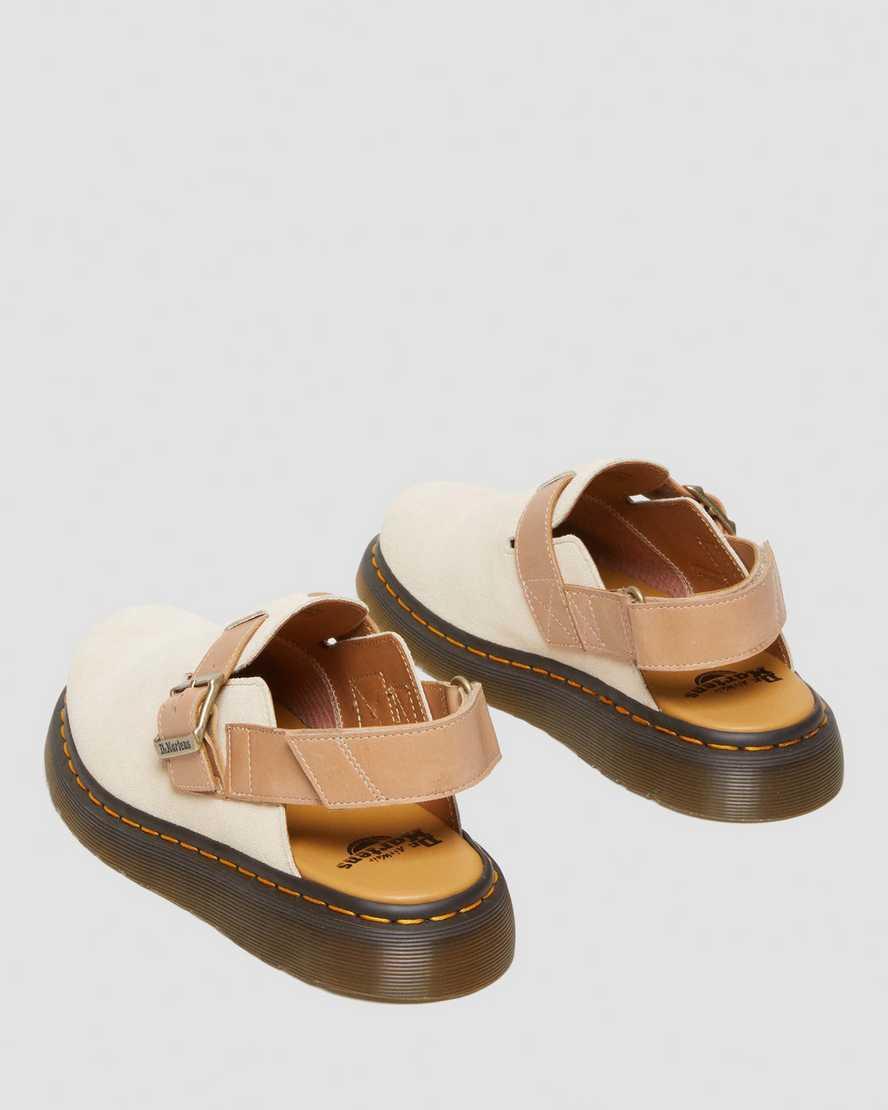 DR. MARTENS' Jorge Ii Suede And Leather Mules With Straps In Parchment Beige Product Image
