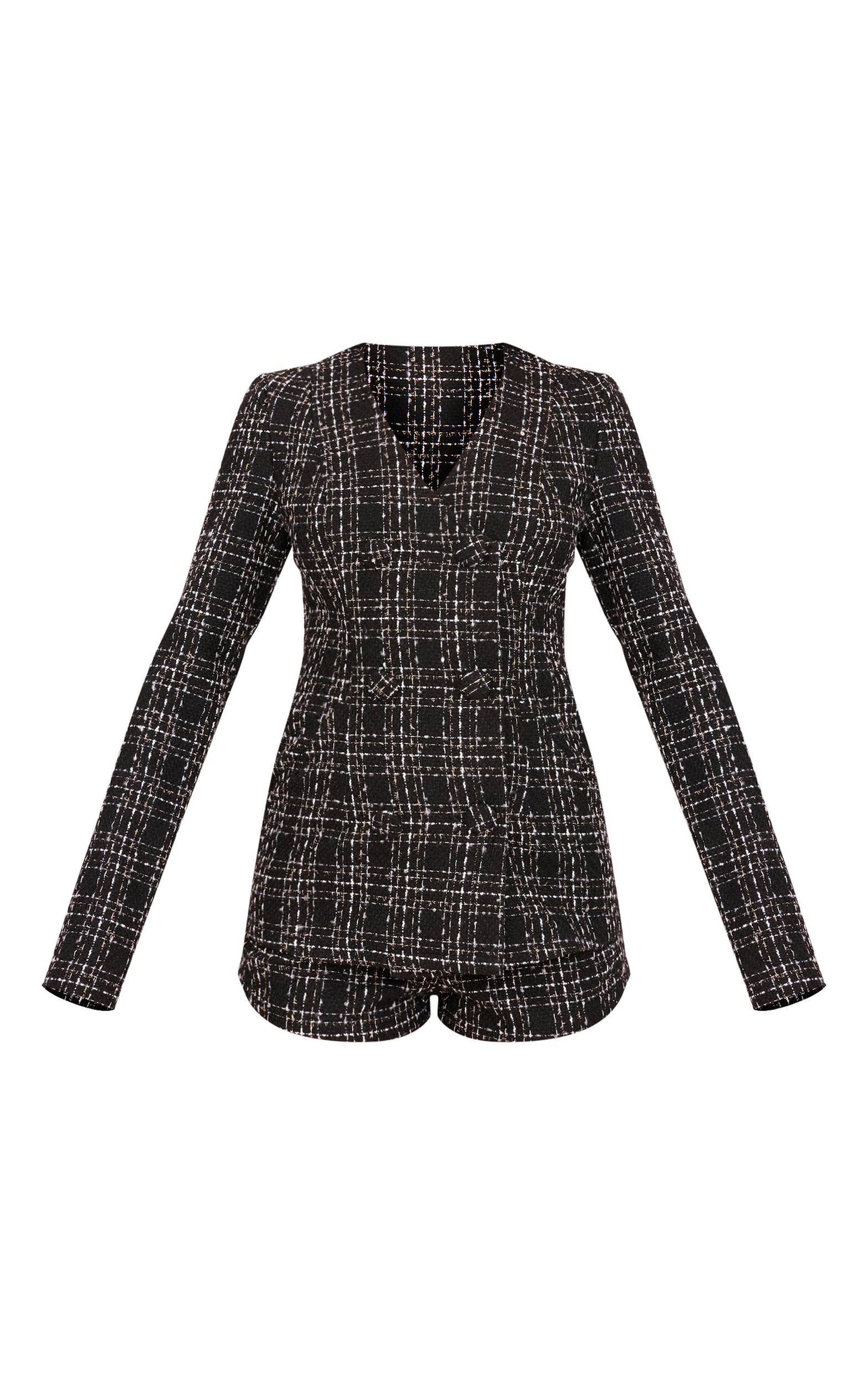 Black Tweed Long Sleeve Romper Product Image