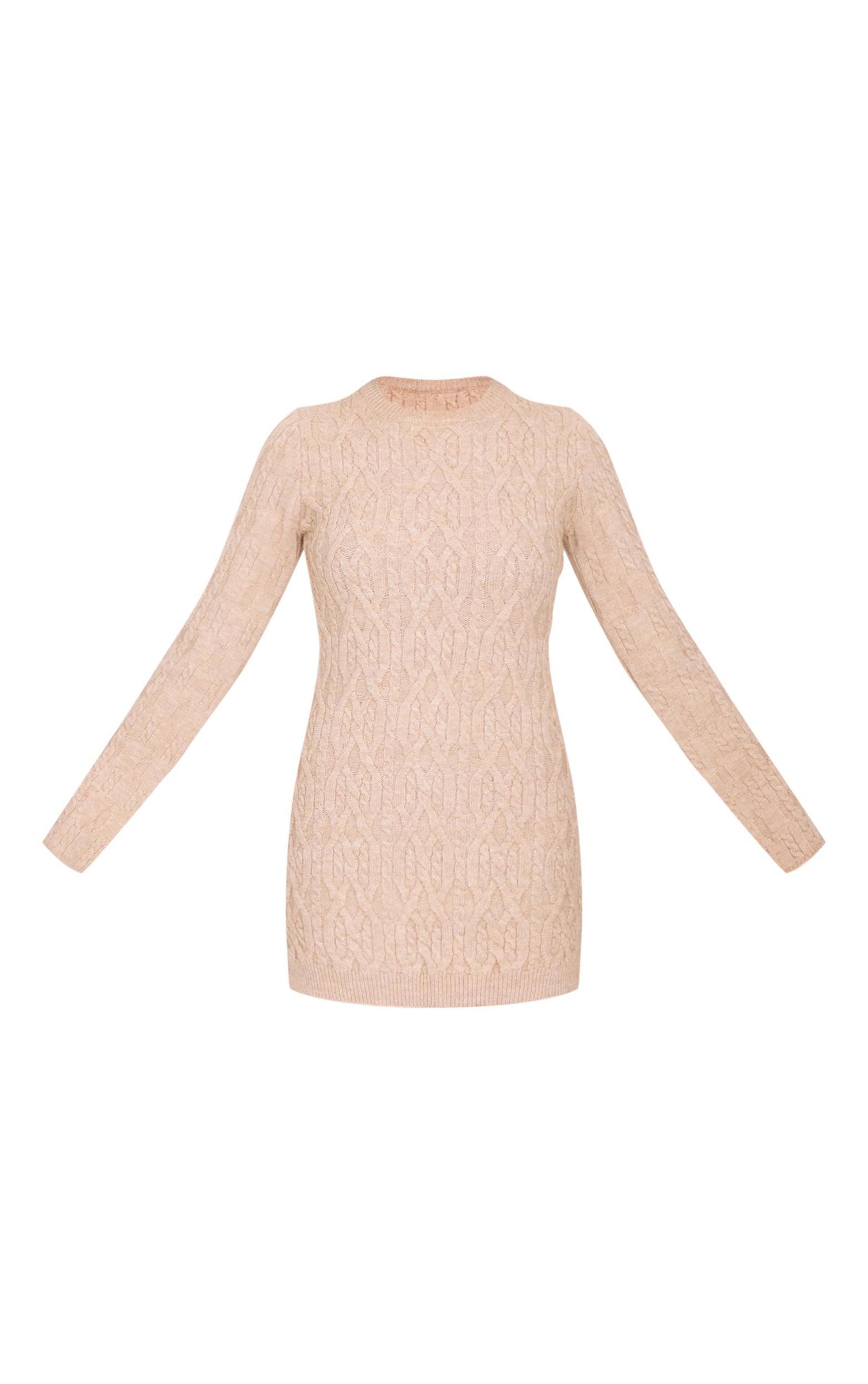 Taupe Chunky Cable Knit Mini Dress Product Image
