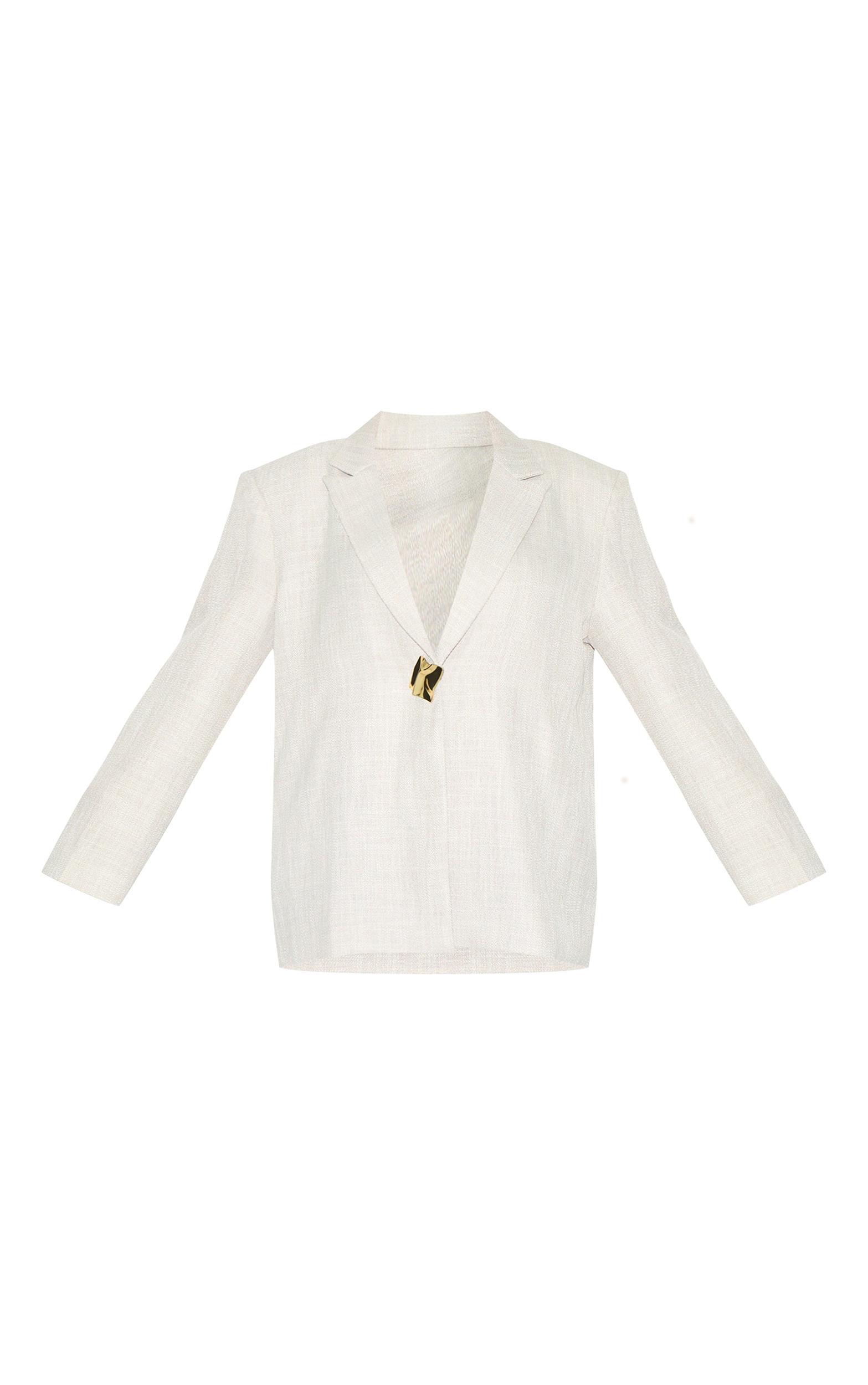 Plus Beige Button Detail Linen Boxy Blazer Product Image