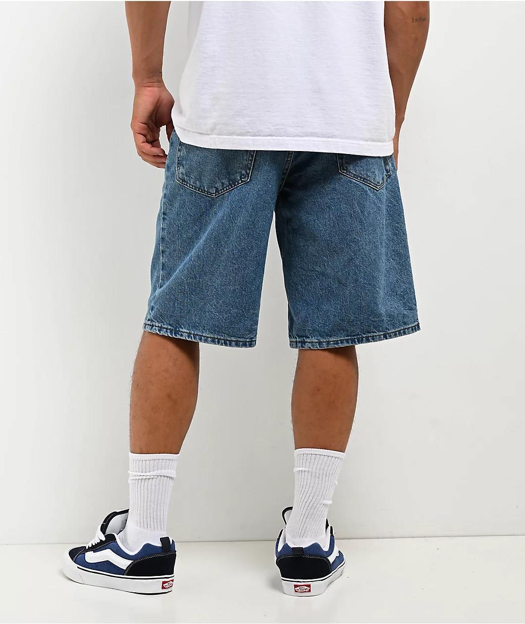 Empyre Scramble Ultra Wide Grey Wash Denim Skate Shorts Product Image