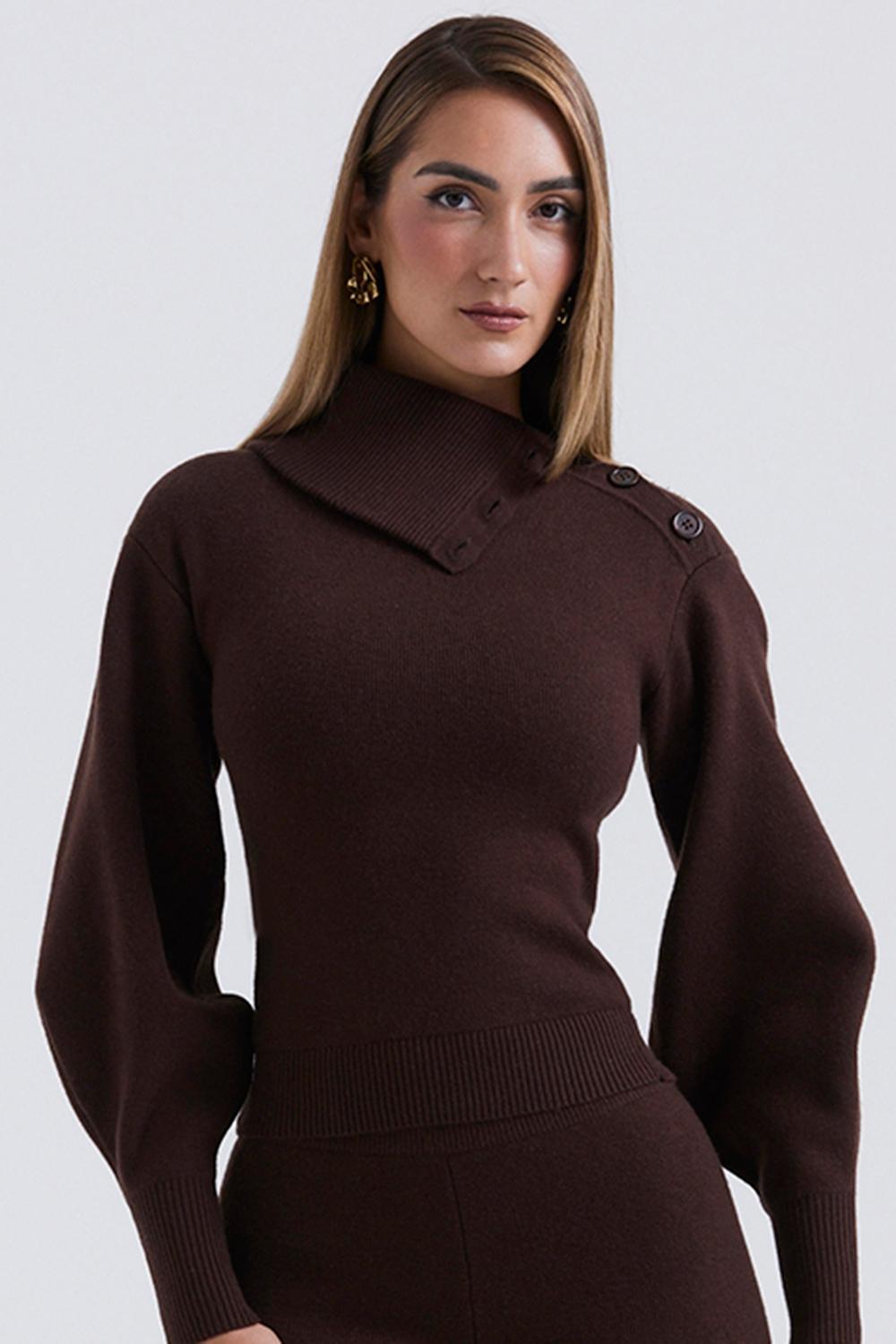 Adelita Chocolate Cashmere Blend Sweater Product Image