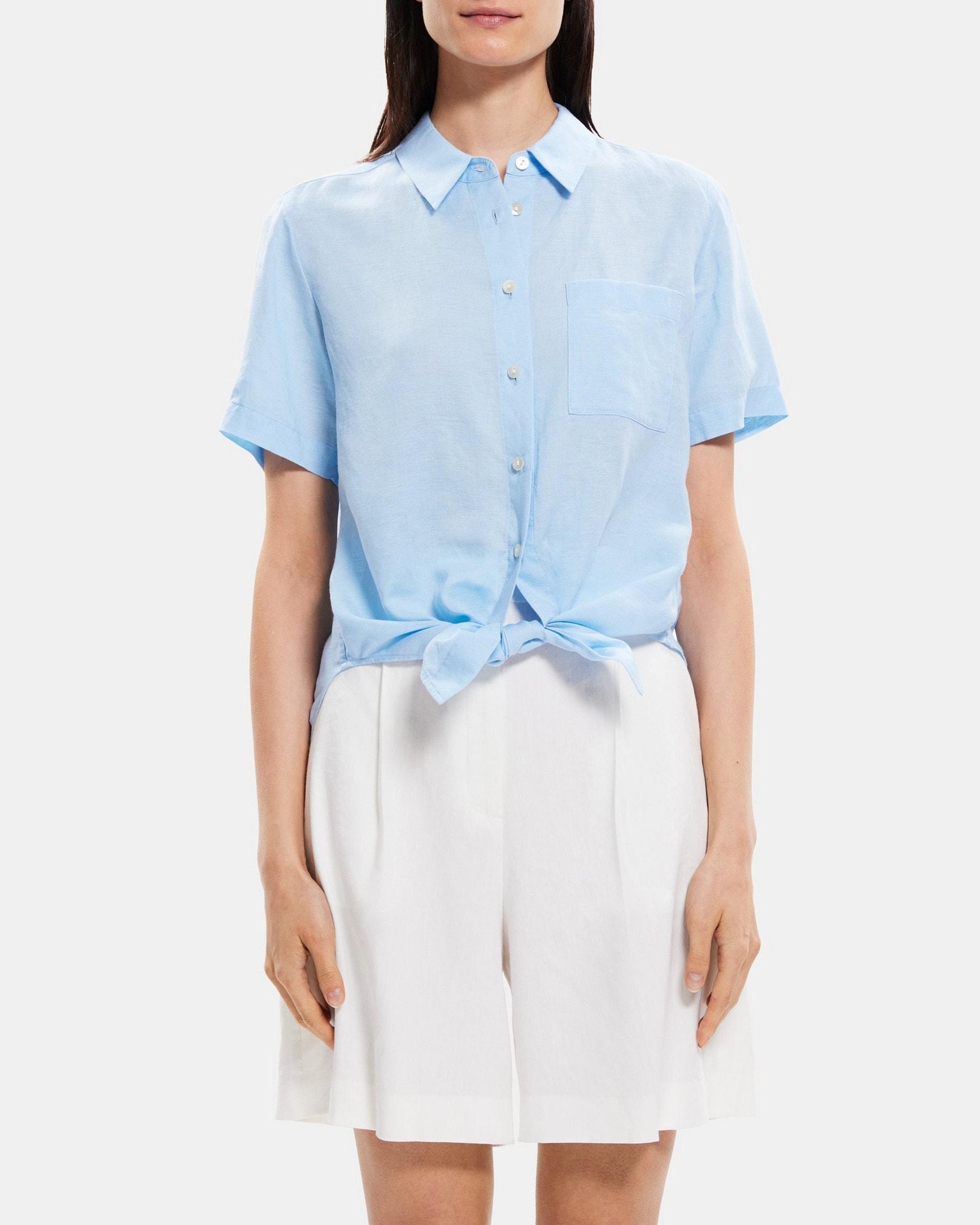Tie-Front Shirt in Linen-Tencel Product Image