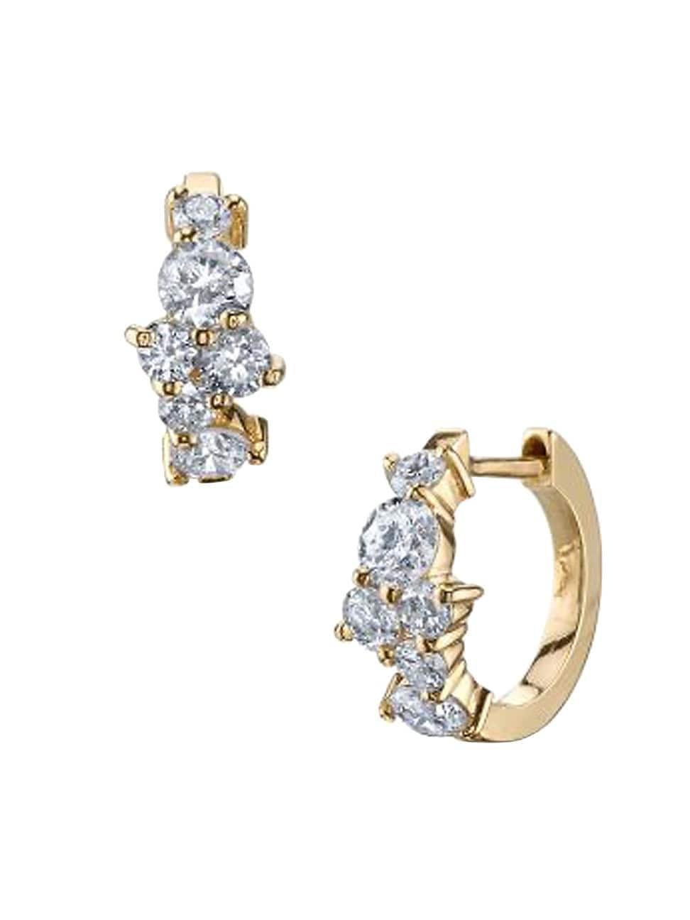 Cocktail 14k Gold Diamond Huggie Hoop Earrings Product Image