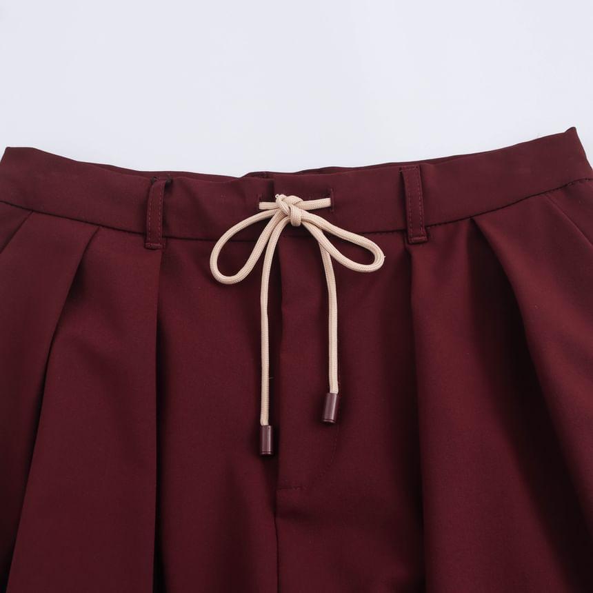 Drawstring Waist Pleated Mini A-Line Balloon Skirt Product Image