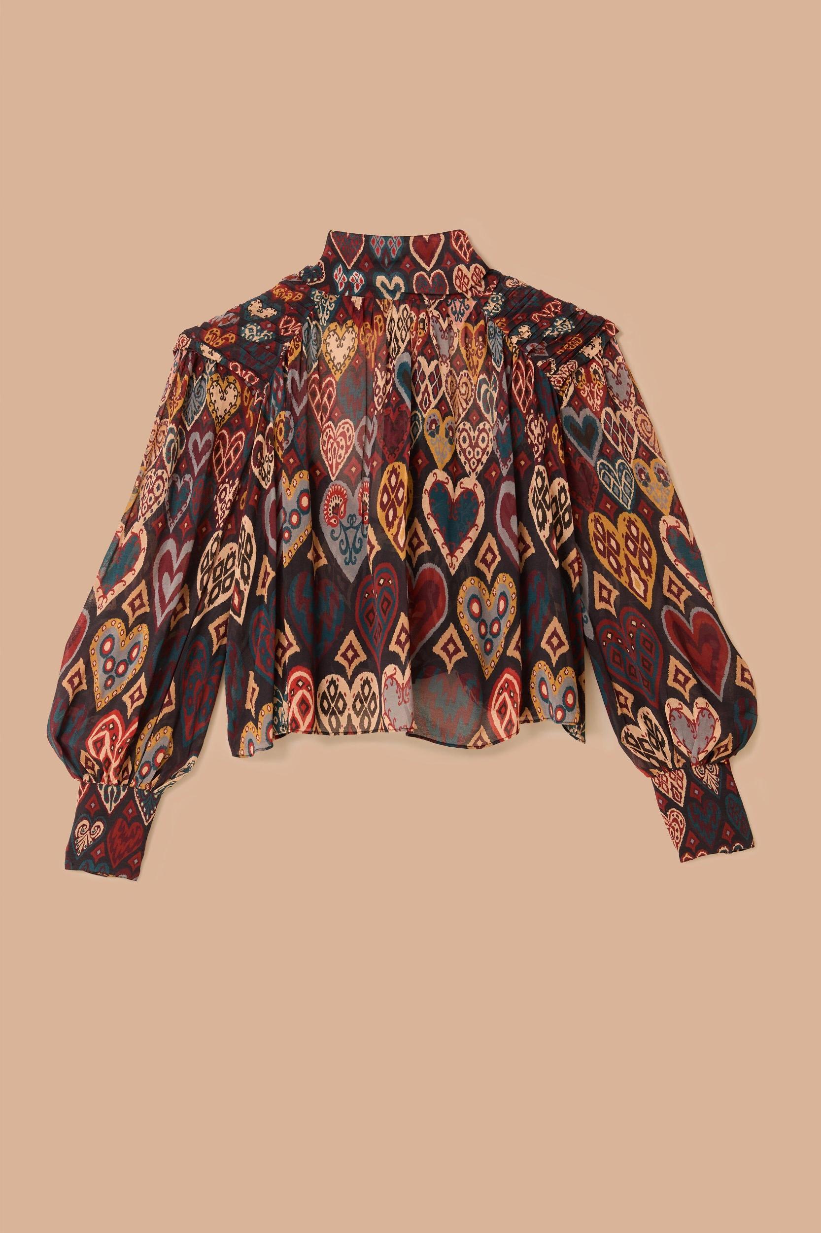 Black Hearts Ikat Blouse, HEARTS IKAT BLACK / L Product Image