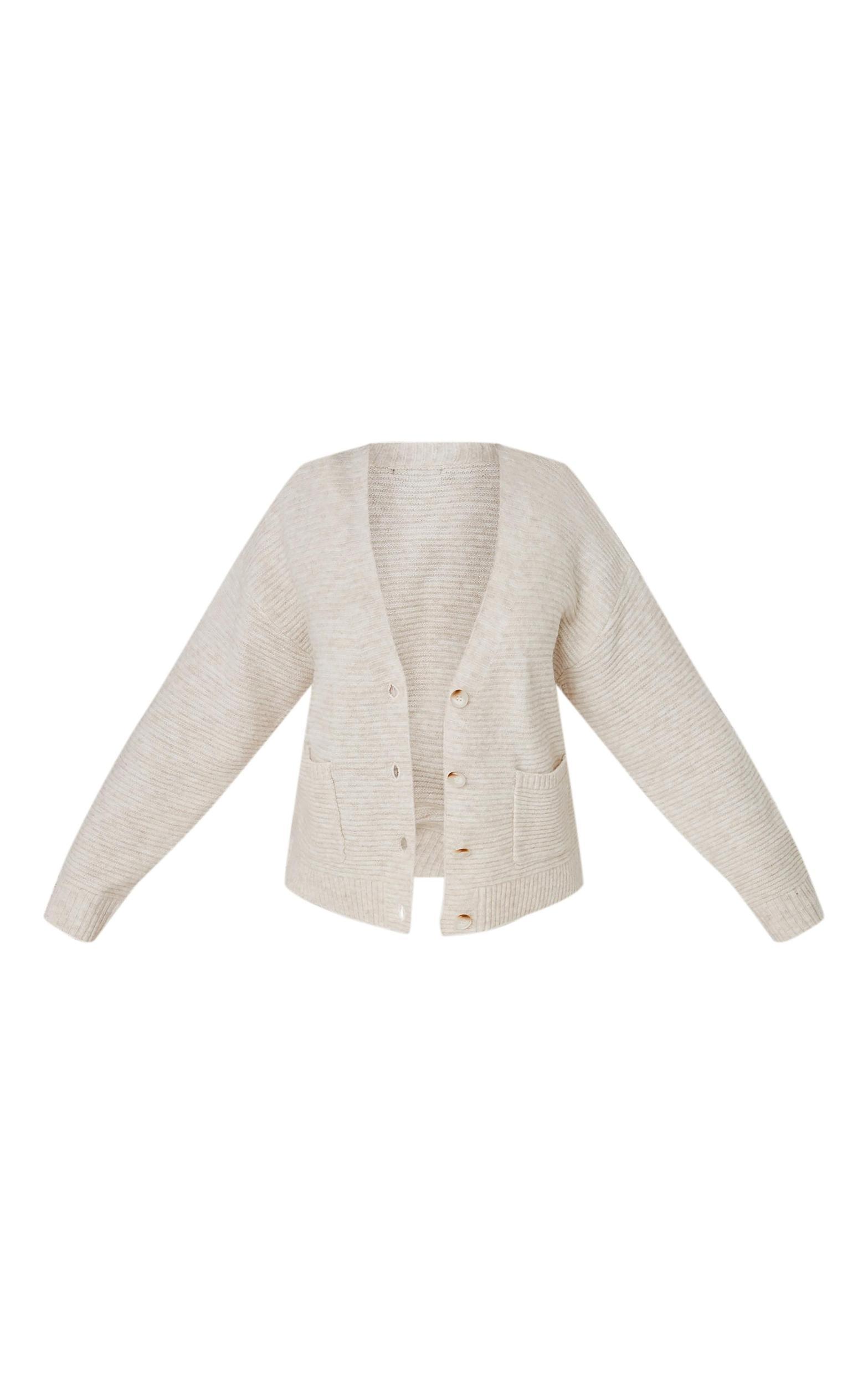 Petite Oatmeal Rib Knit Oversized Cardigan Product Image