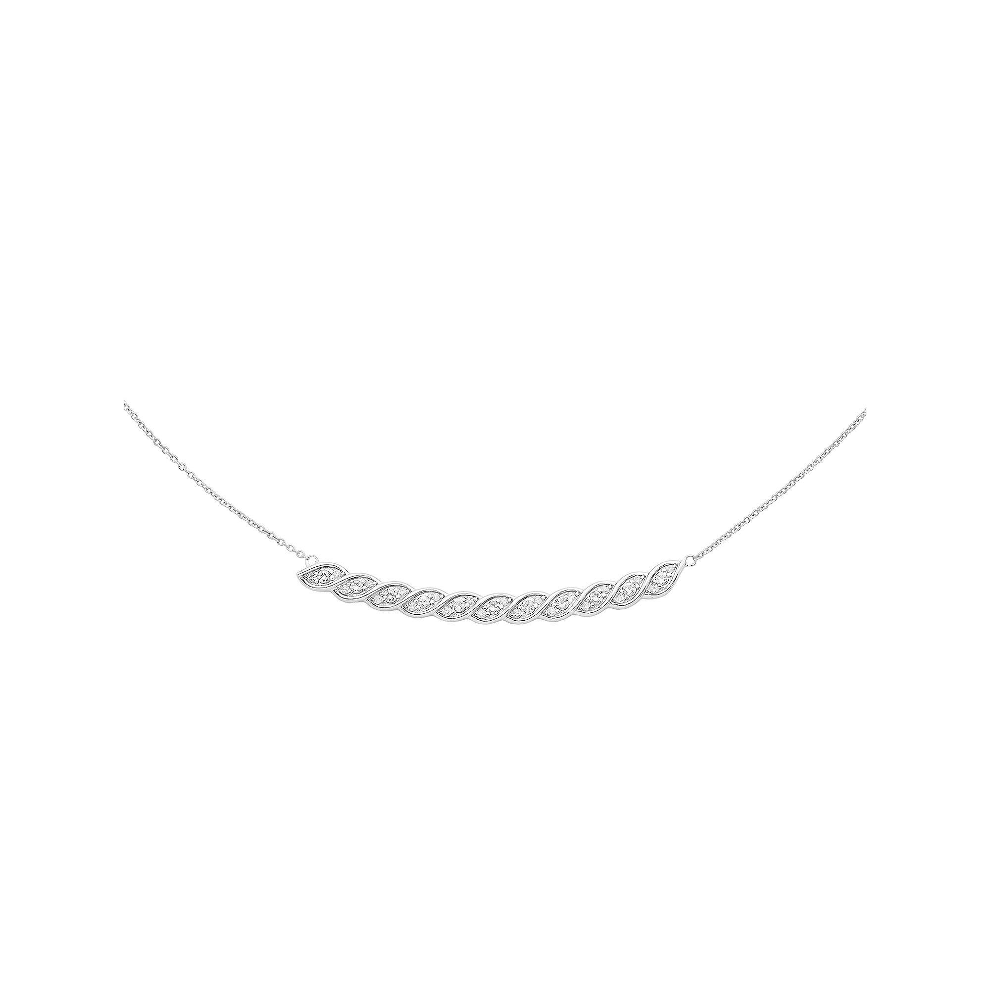 Boston Bay Diamonds Sterling Silver 1/8 Carat T.W. Diamond & Lab-Grown White Sapphire Twisted Bar Necklace, Women's, Size: 18-20" ADJ Product Image