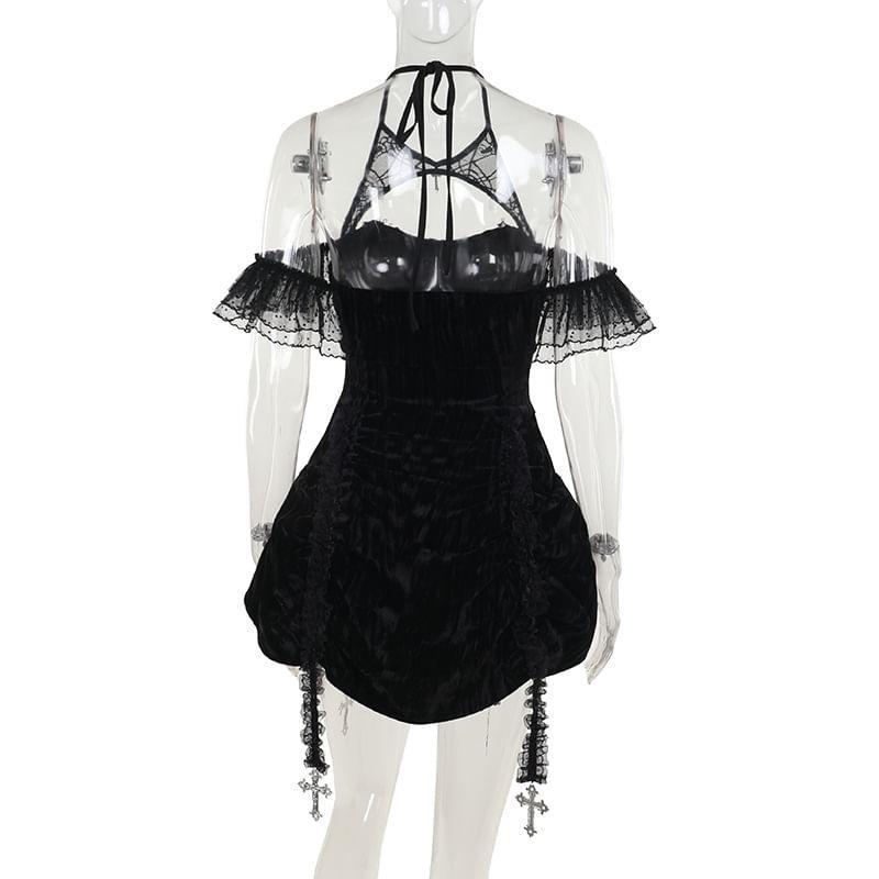 Sleeveless Lace Cutout Mini A-Line Dress Product Image