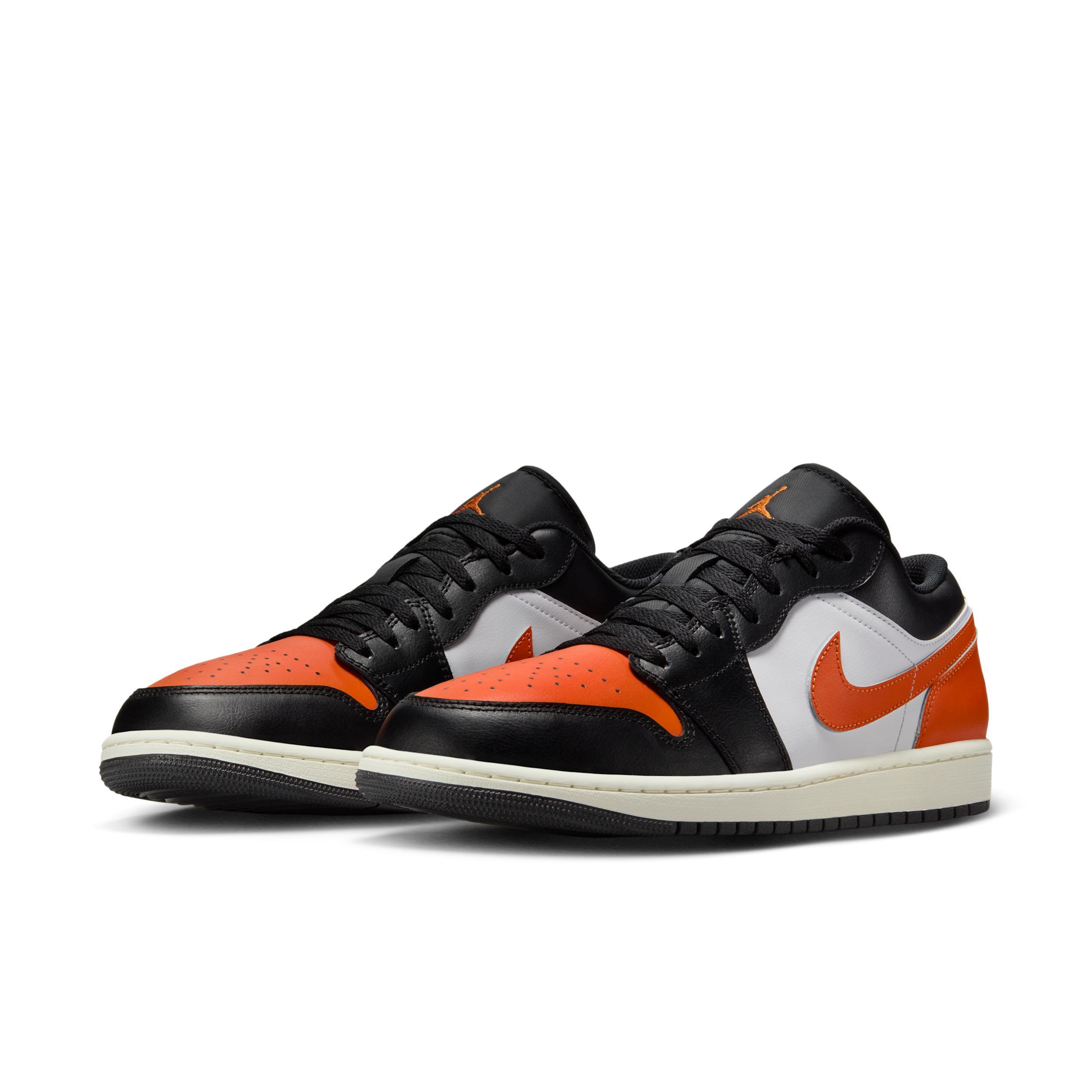 Jordan Mens Air Retro 1 Low Casual Shoes in Black/Starfish/White Product Image