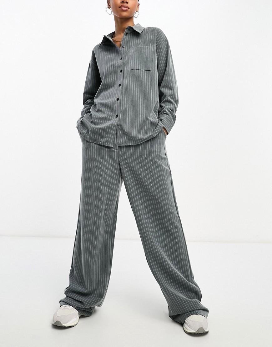 Vero Moda pinstripe wide leg pants in gray - part of a set  Product Image