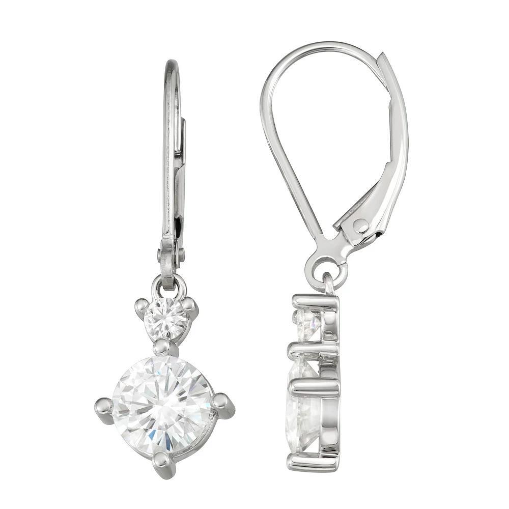Charles & Colvard 14k White Gold 1 3/4 Carat T.W. Lab-Created Moissanite Leverback Drop Earrings, Womens Product Image
