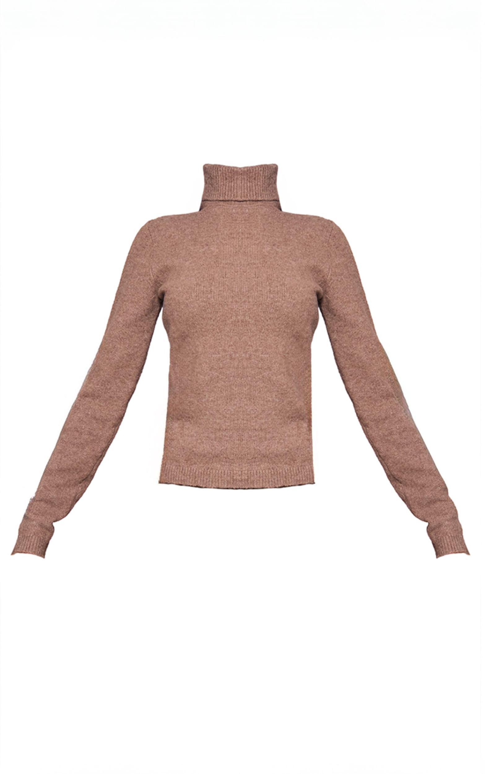Petite Brown Knitted High Neck Long Top Product Image