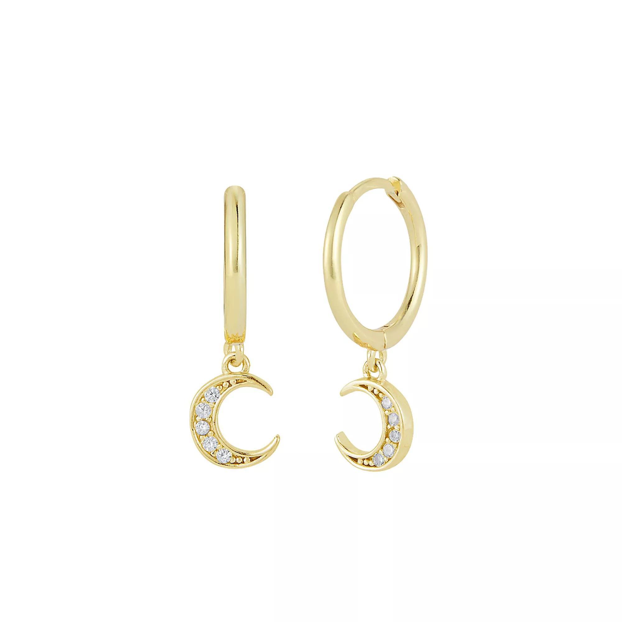 Sunkissed Sterling Cubic Zirconia Moon Hoop Drop Earrings, Women's, Gold Tone Product Image