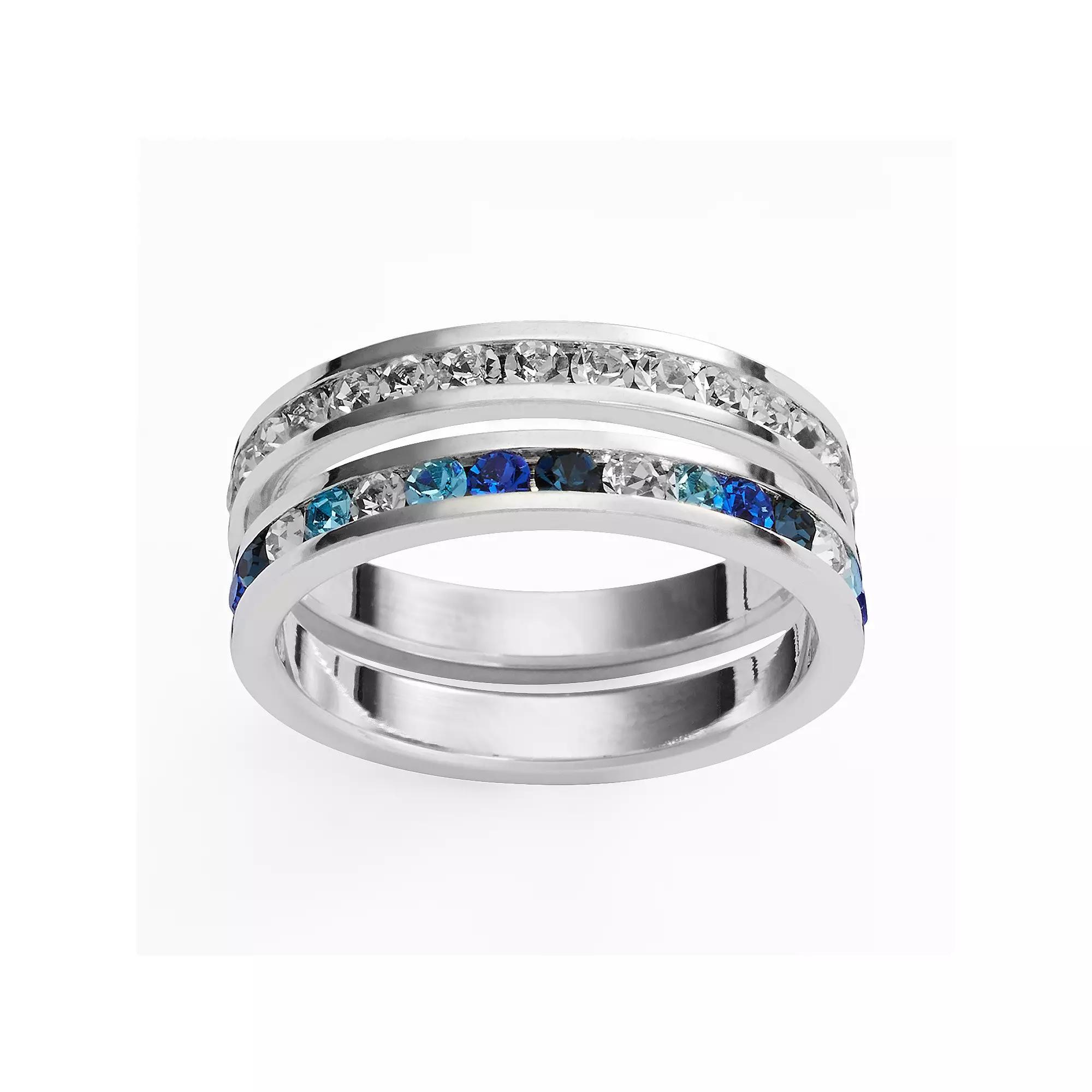 Traditions Jewelry Company Silver Plate Blue & White Crystal Stack Ring Set, Women's, Size: 9 Product Image