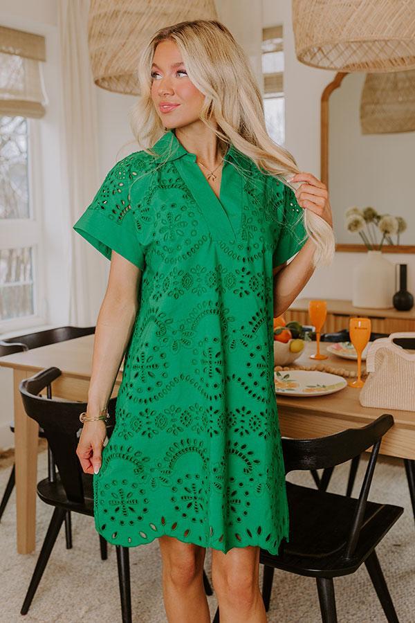 Smiles And Sorbet Eyelet Mini Dress in Kelly Green Product Image
